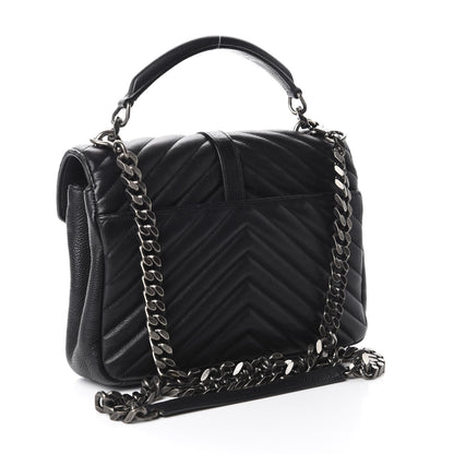 Saint Laurent Sheepskin Matelasse Chevron Monogram Medium College Bag Black 3 of 18