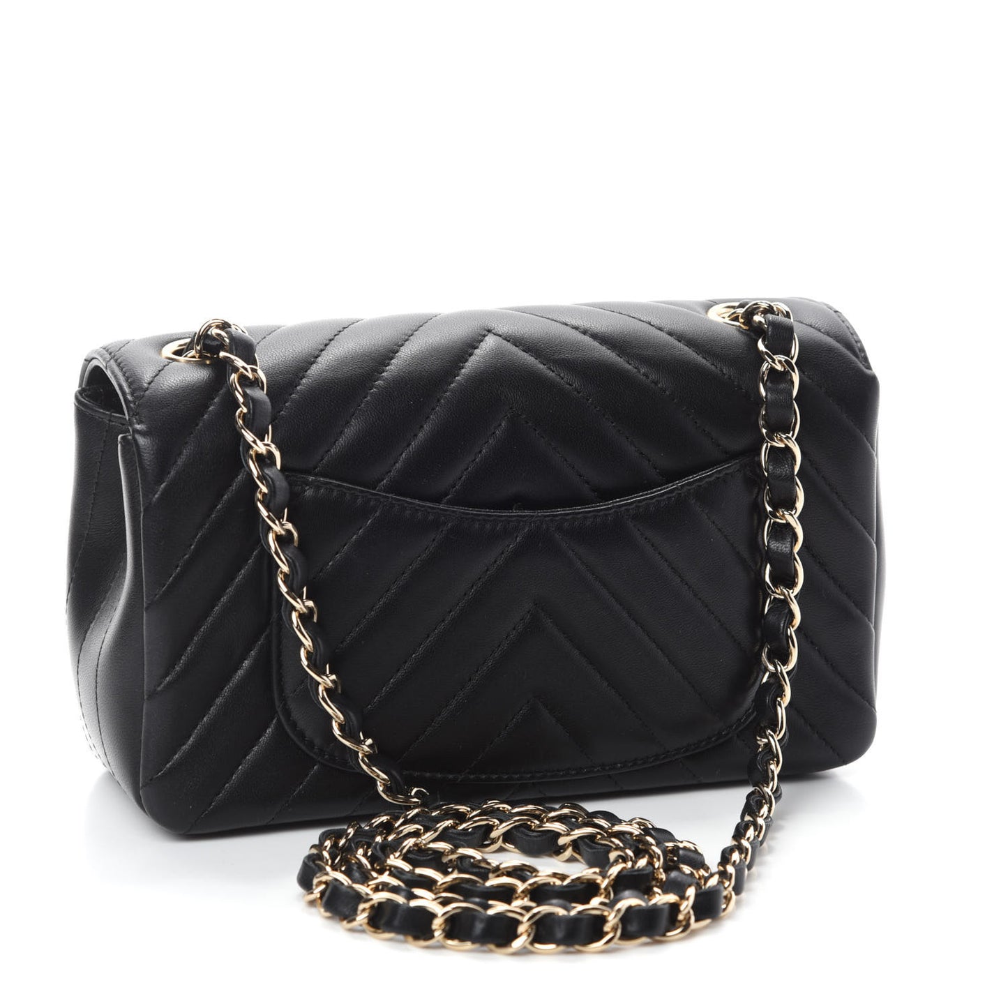 Lambskin Chevron Quilted Mini Rectangular Flap Black