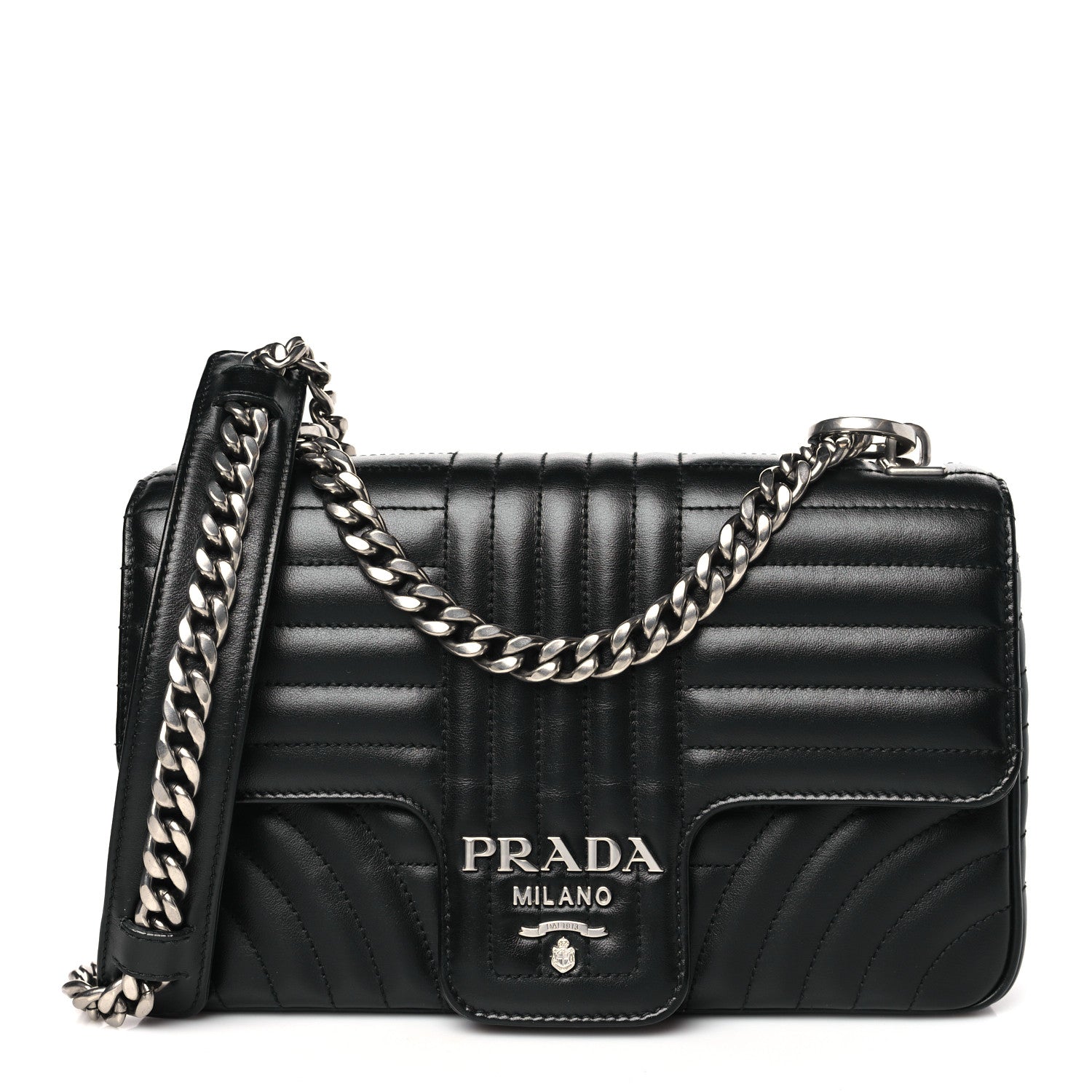 Prada Soft Calfskin Impunture Diagramme Medium Chain Flap Shoulder Bag Black 1 of 8