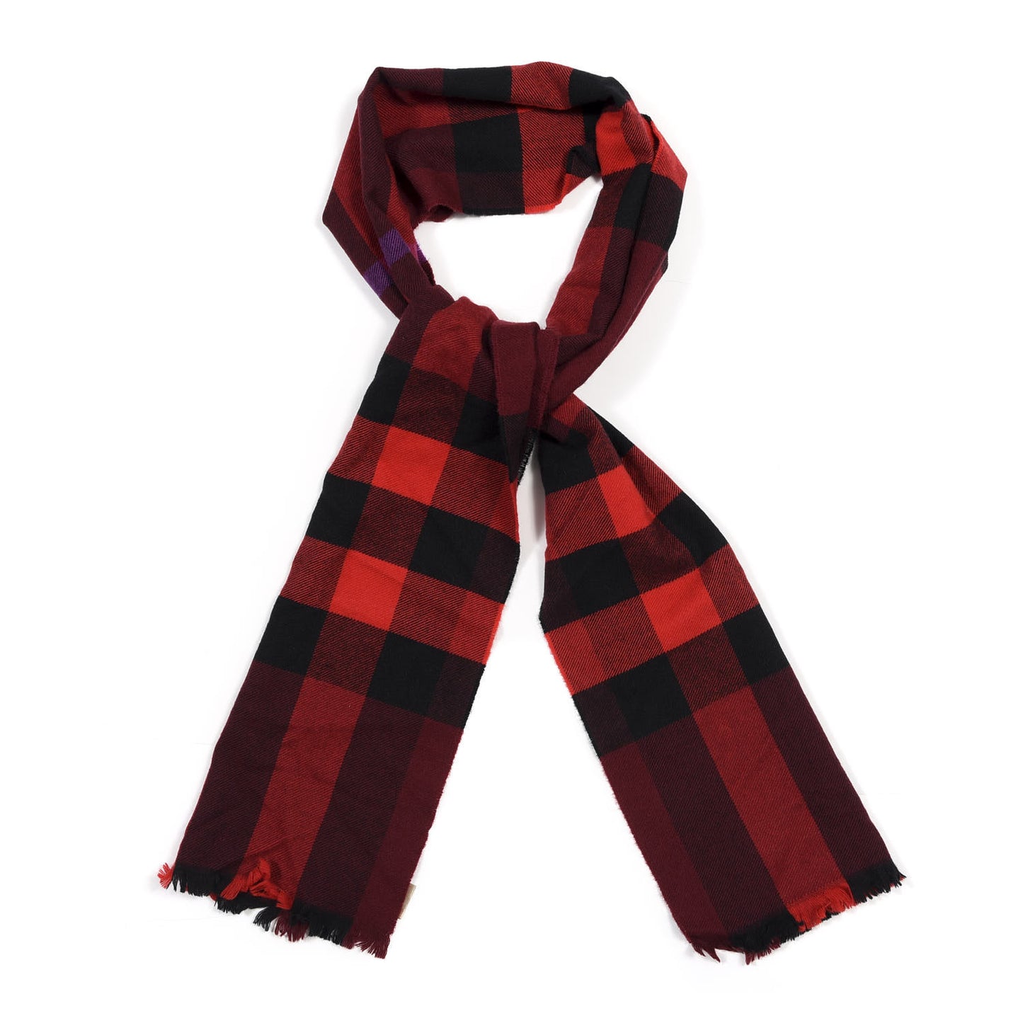 Wool Cashmere Giant Exploded Check Fringe Scarf Claret