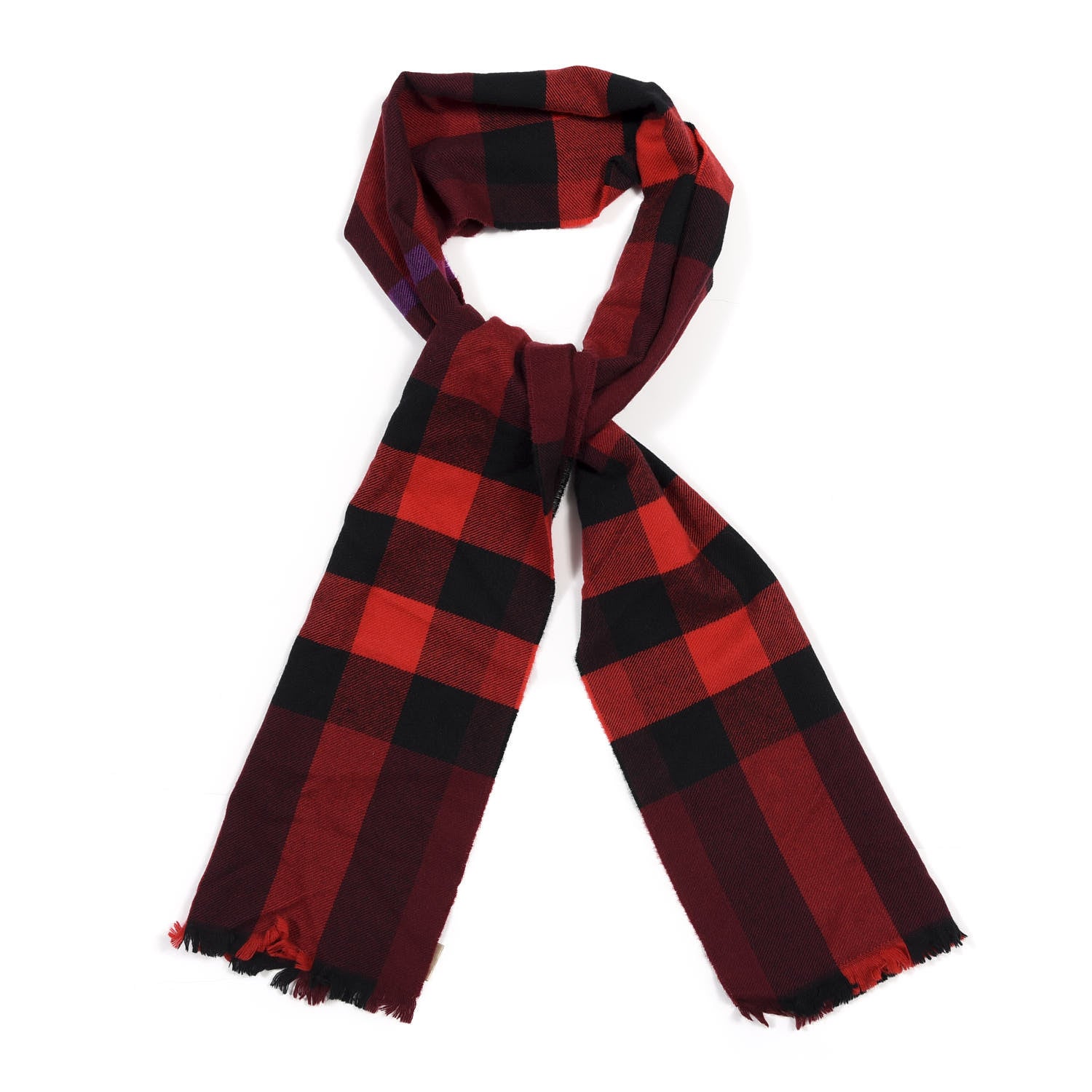Burberry Wool Cashmere Giant Exploded Check Fringe Scarf Claret 1 of 4