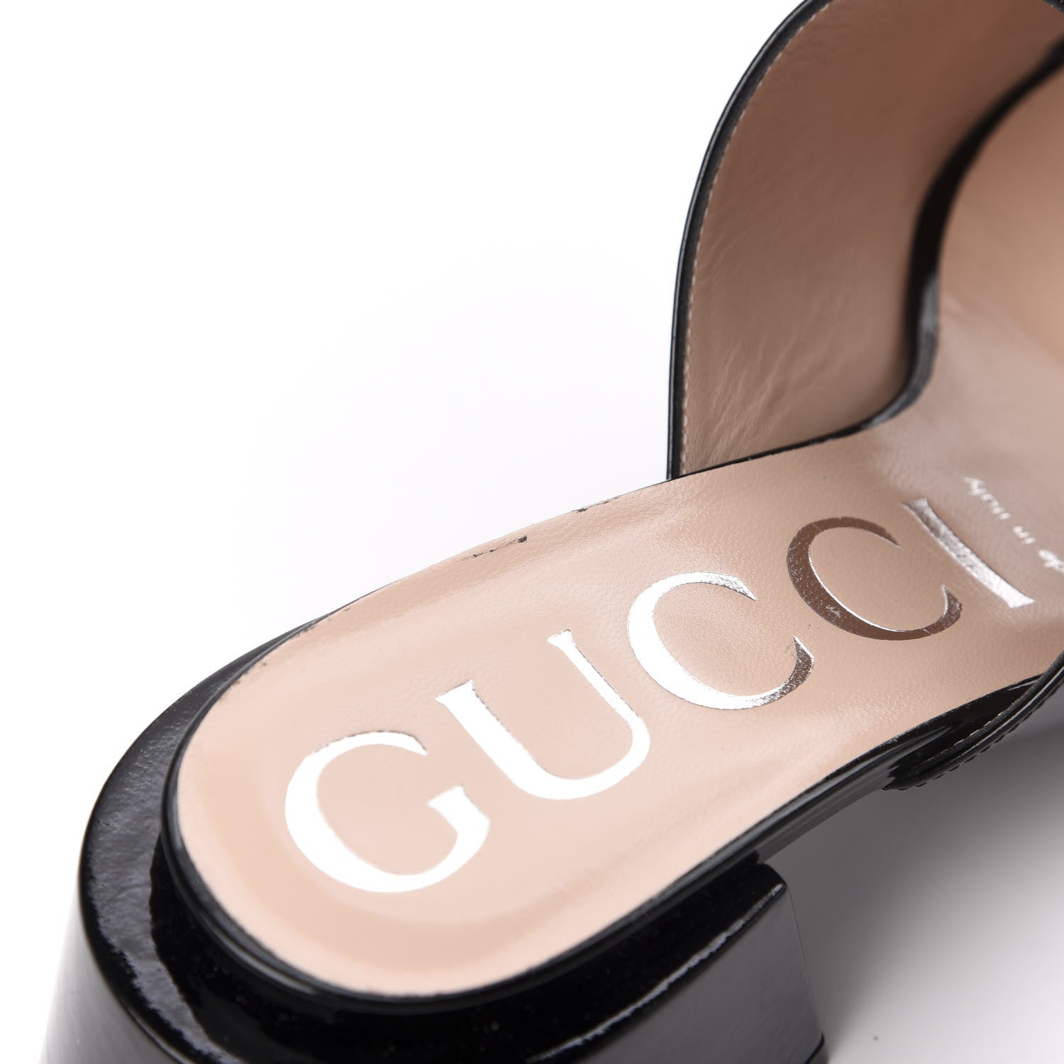 Gucci Patent Lexi Horsebit Mid-Heel Slide Sandals 38.5 Black 11 of 12