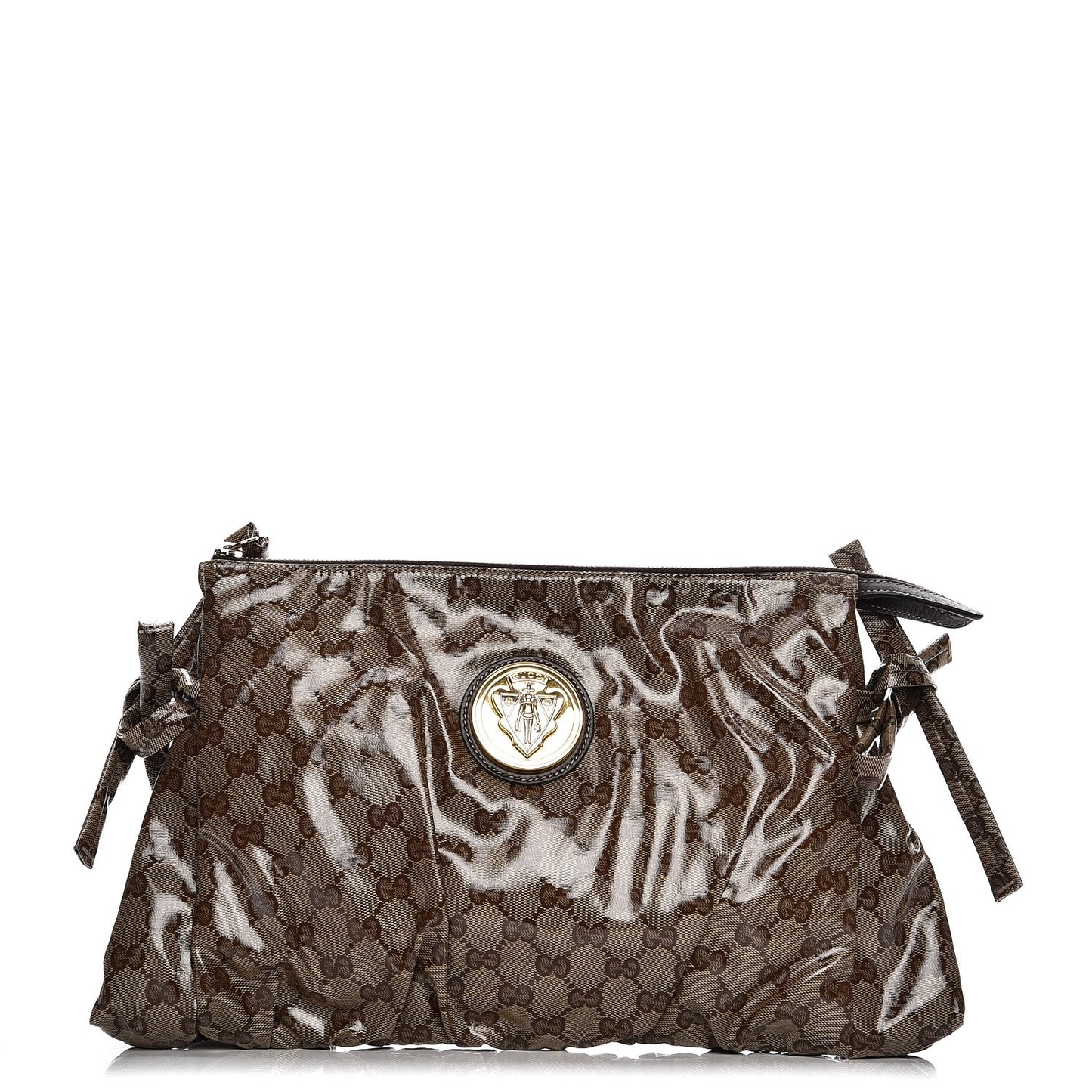 Crystal Monogram Large Hysteria Clutch Brown