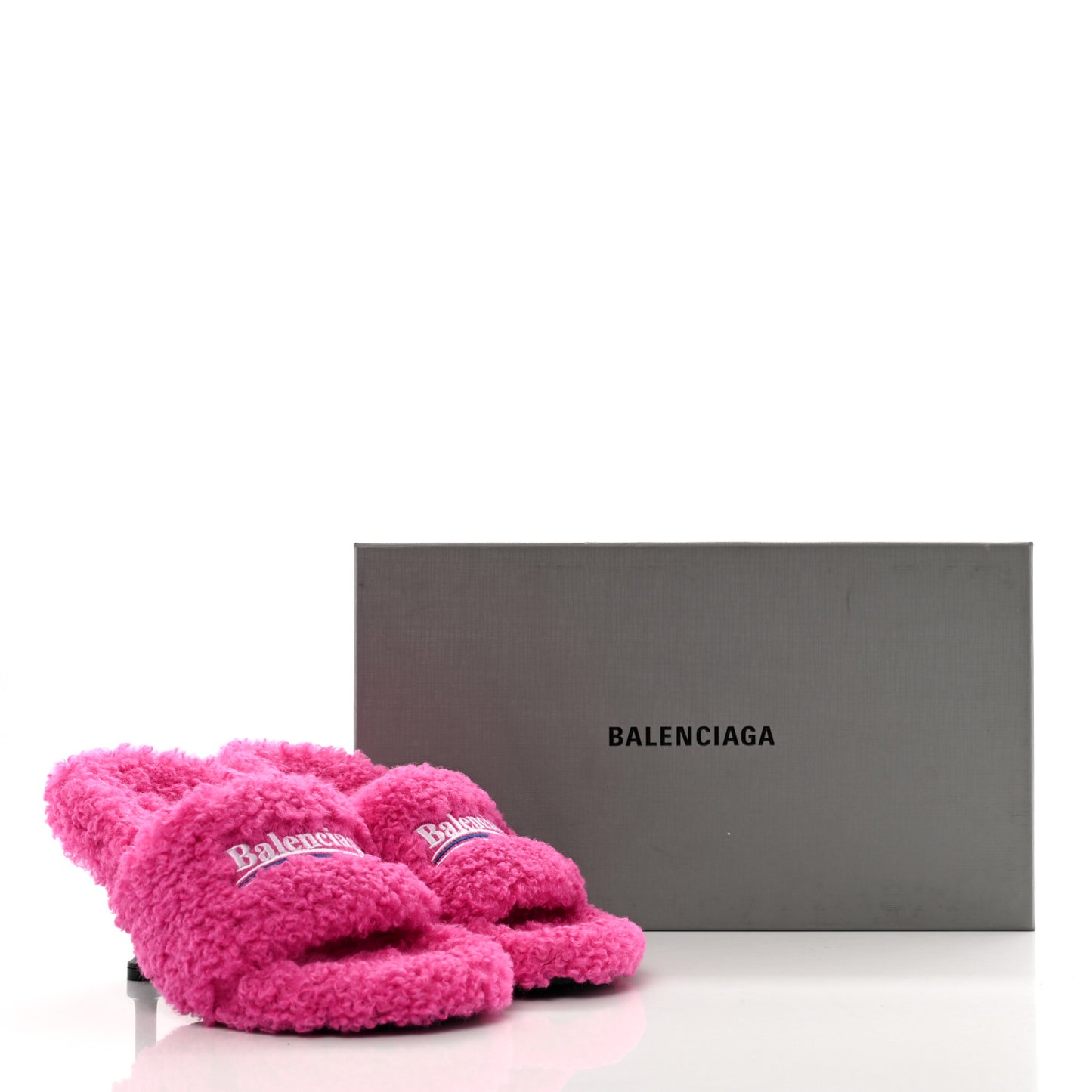 Faux Shearling Political Campaign Logo 80mm Sandals 36 Pink White Blue