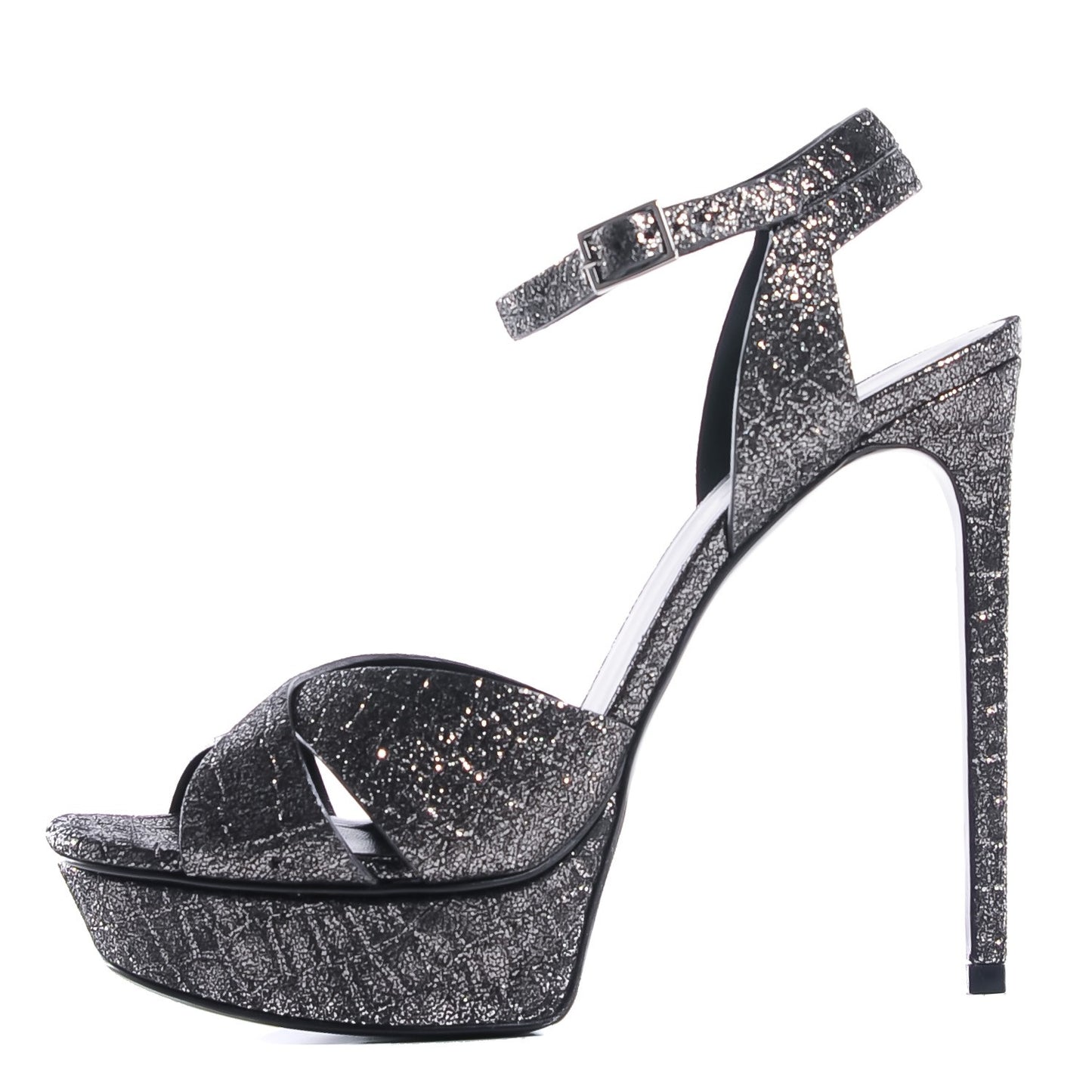 Crocodile Embossed Metallic Calfskin Tribute 105 Platform Sandal 40 Anthracite