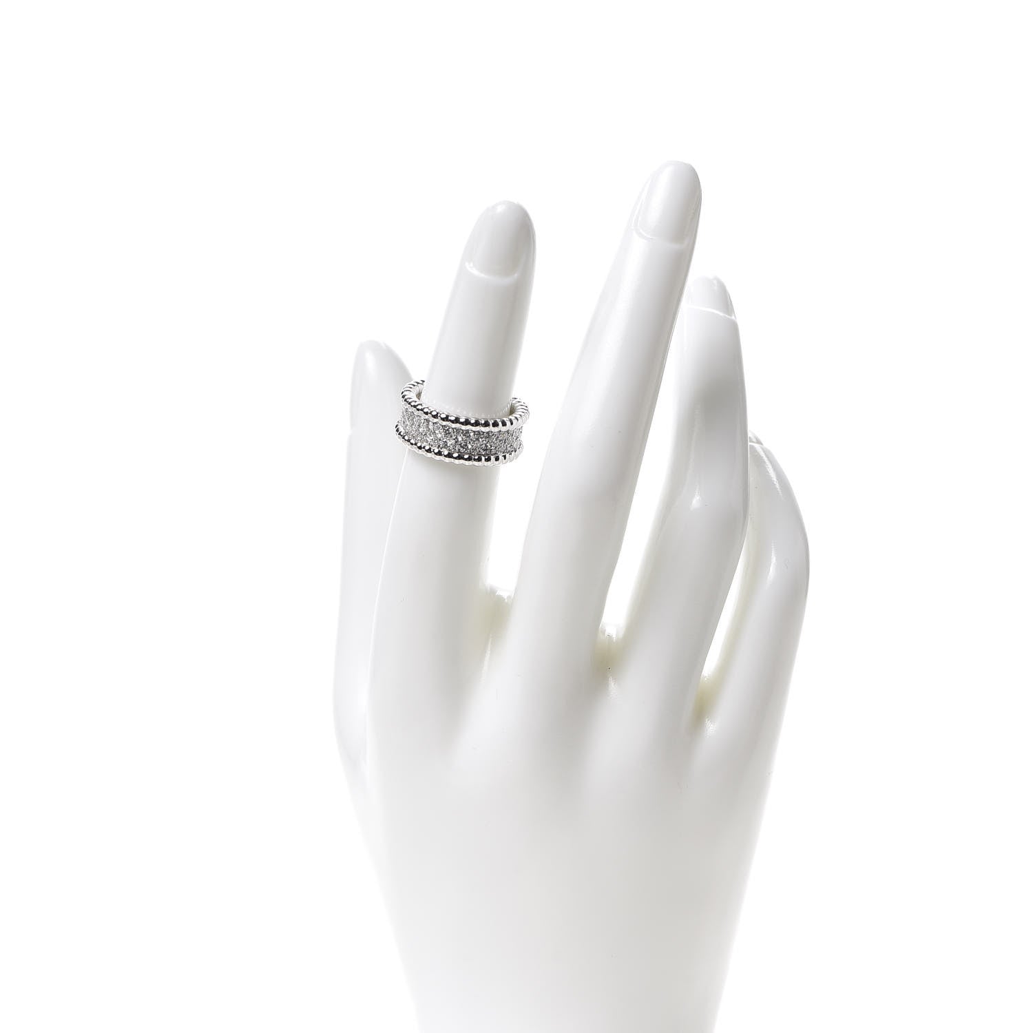 Van Cleef & Arpels 18K White Gold Diamond Perlee 3-Row Ring 49 4.75 2 of 5