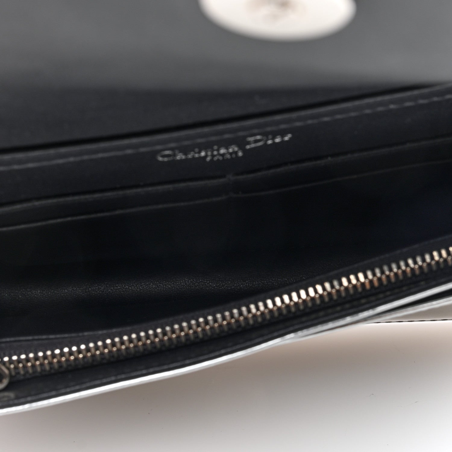 Christian Dior Metallic Patent Micro-Cannage Diorama Wallet on Chain Pouch Silver 4 of 8