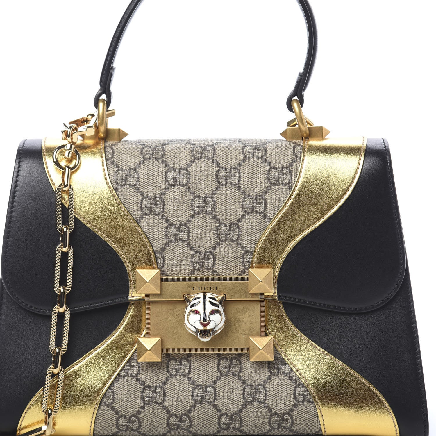 Gucci GG Supreme Monogram Small Osiride Top Handle Bag Black Gold 11 of 11