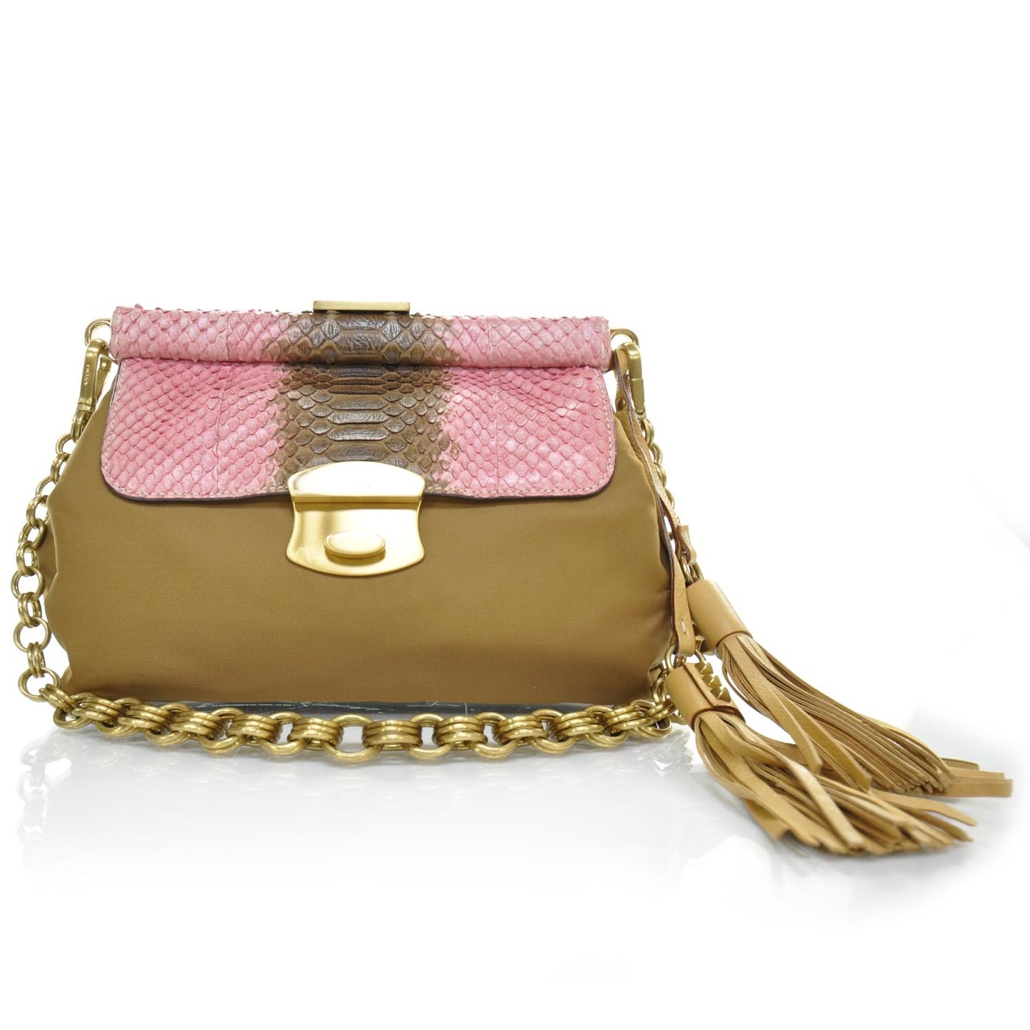 Leather Python Frame Tassel Bag