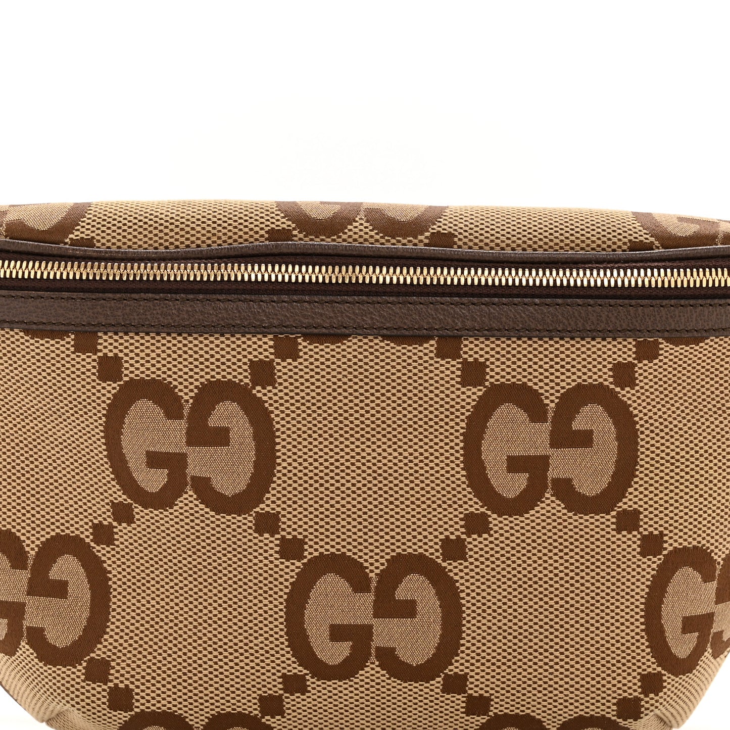 Monogram Jumbo GG Textured Dollar Calfskin Web Belt Bag Camel Ebony New Acero
