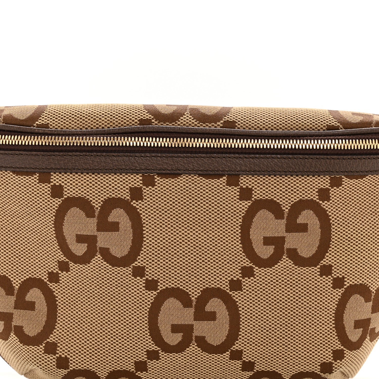 Gucci Monogram Jumbo GG Textured Dollar Calfskin Web Belt Bag Camel Ebony New Acero 8 of 11