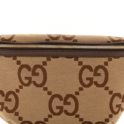 Gucci Monogram Jumbo GG Textured Dollar Calfskin Web Belt Bag Camel Ebony New Acero 8 of 11