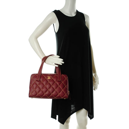 Chanel Calfskin Wild Stitch Top Handle Bag Red 2 of 7