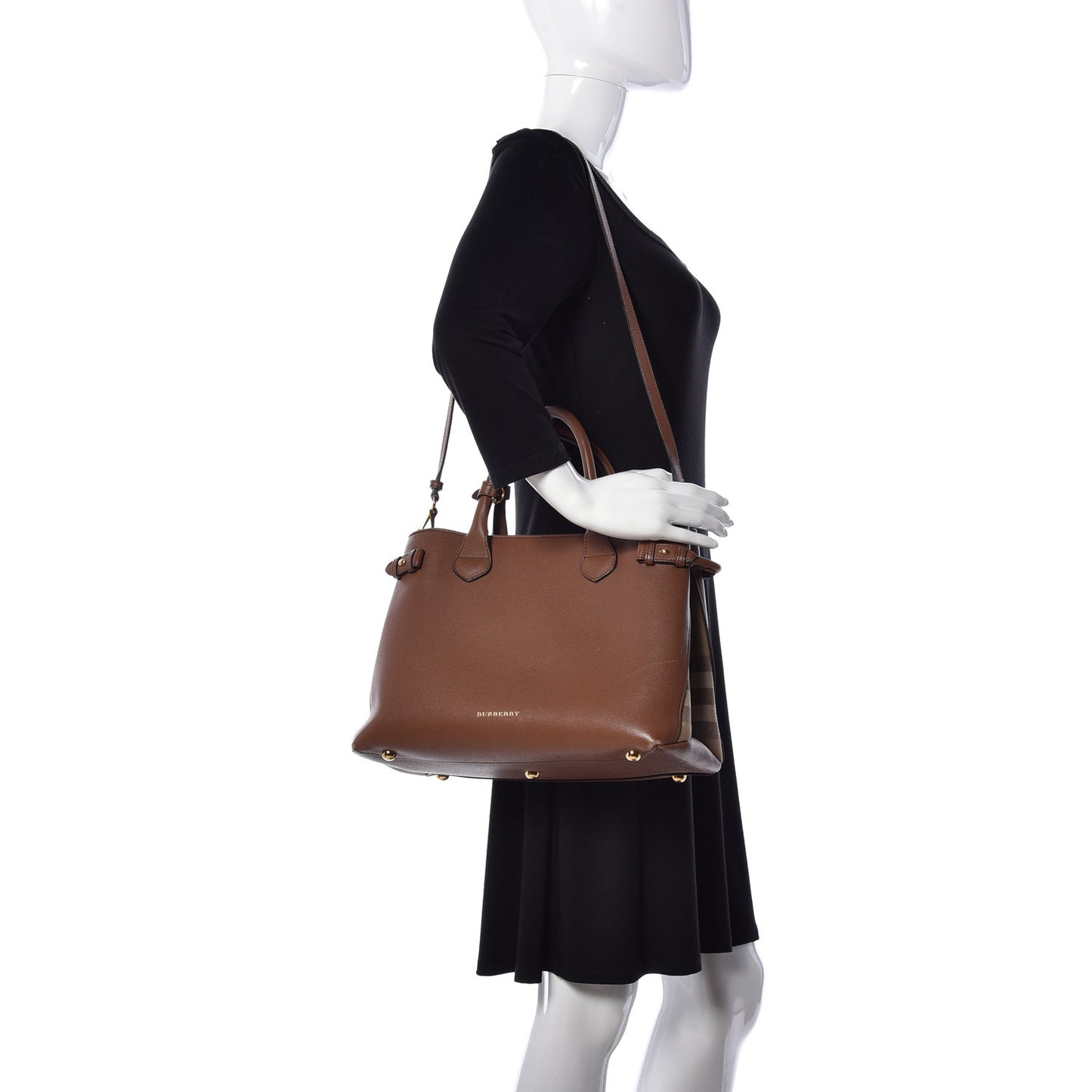 Grainy Calfskin House Check Medium Banner Tote Tan