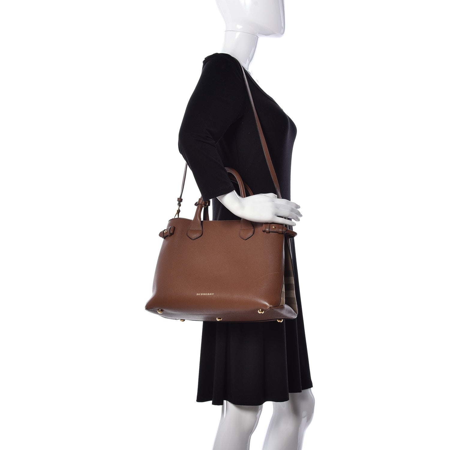 Burberry Grainy Calfskin House Check Medium Banner Tote Tan 3 of 17