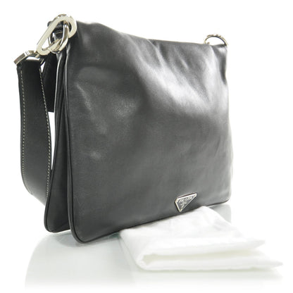 Prada Leather Pushlock Flap Shoulder Bag Black 3 of 9