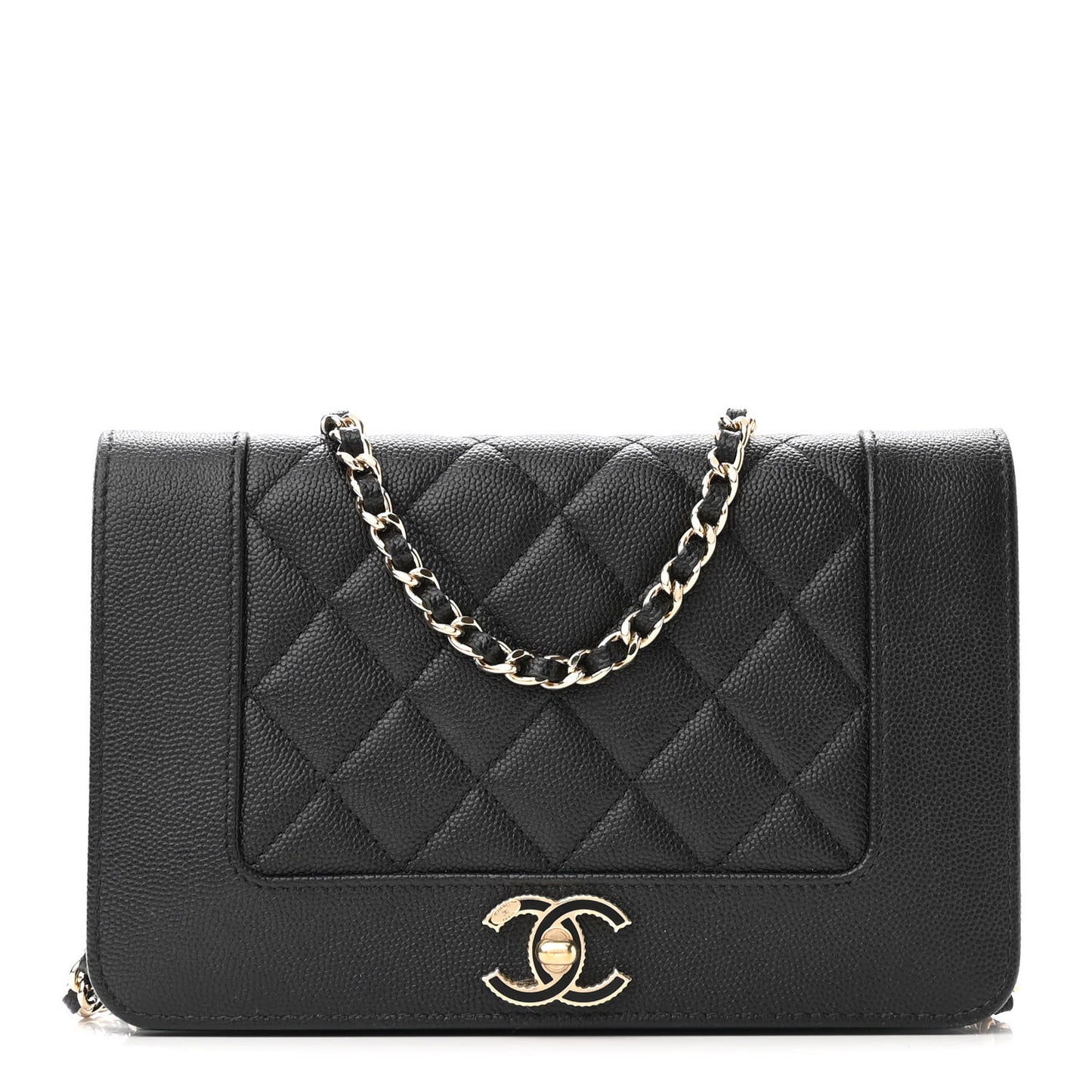 Caviar Quilted Vintage Mademoiselle Wallet On Chain WOC Black