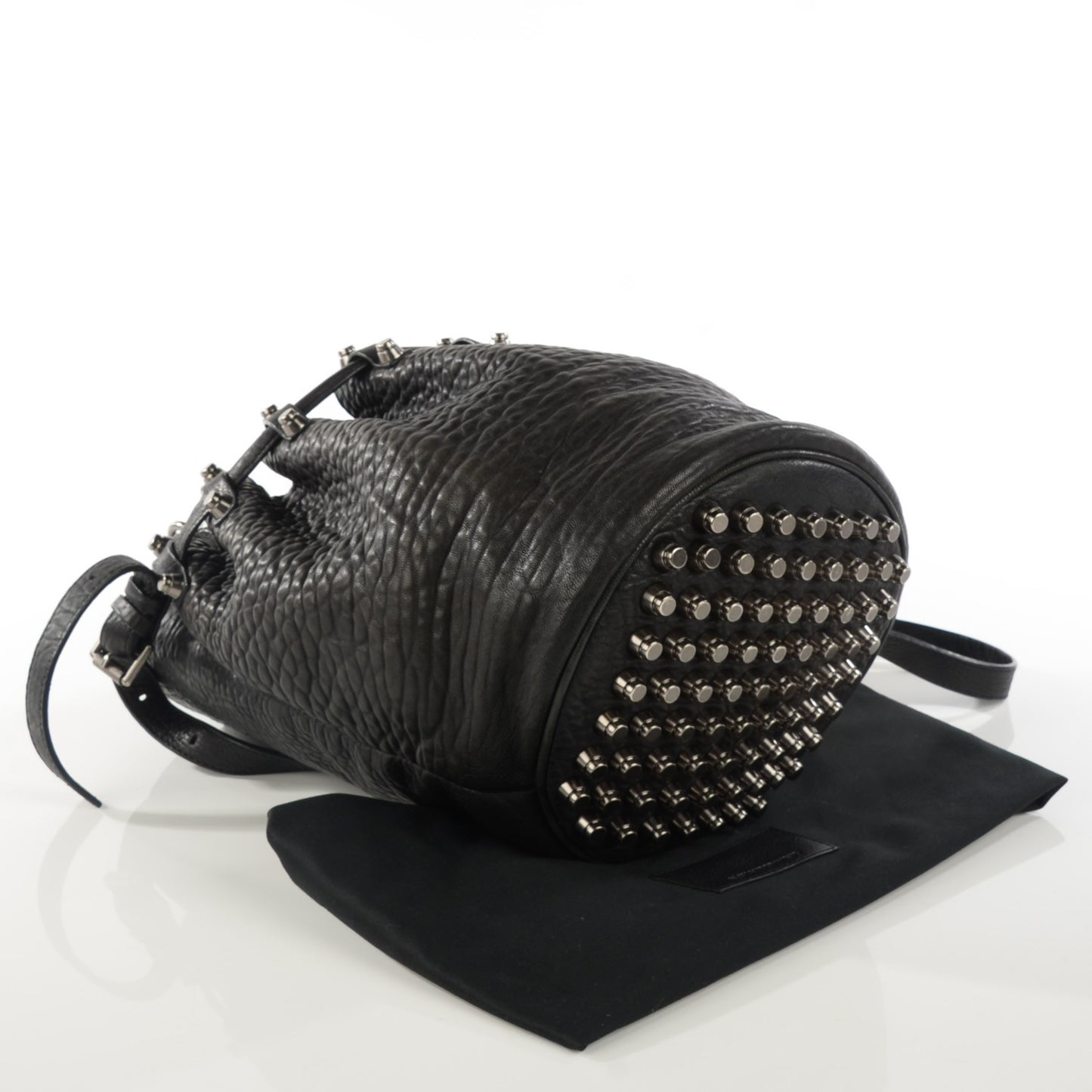 Pebbled Lambskin Diego Bucket Bag Black Nickel Hardware