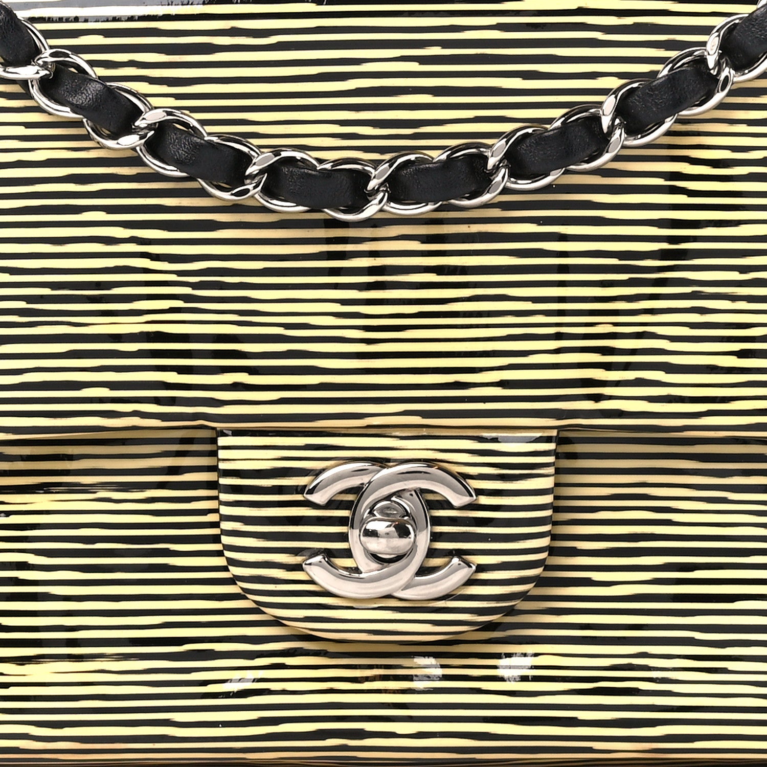 Chanel Patent Calfskin Striped Medium Double Flap Yellow Black 9 of 12