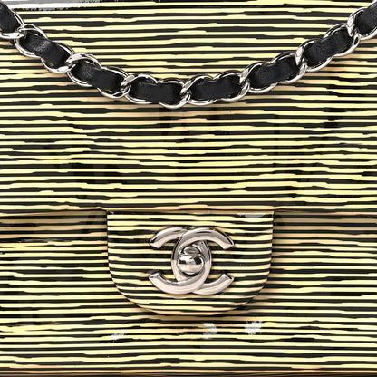 Chanel Patent Calfskin Striped Medium Double Flap Yellow Black 9 of 12