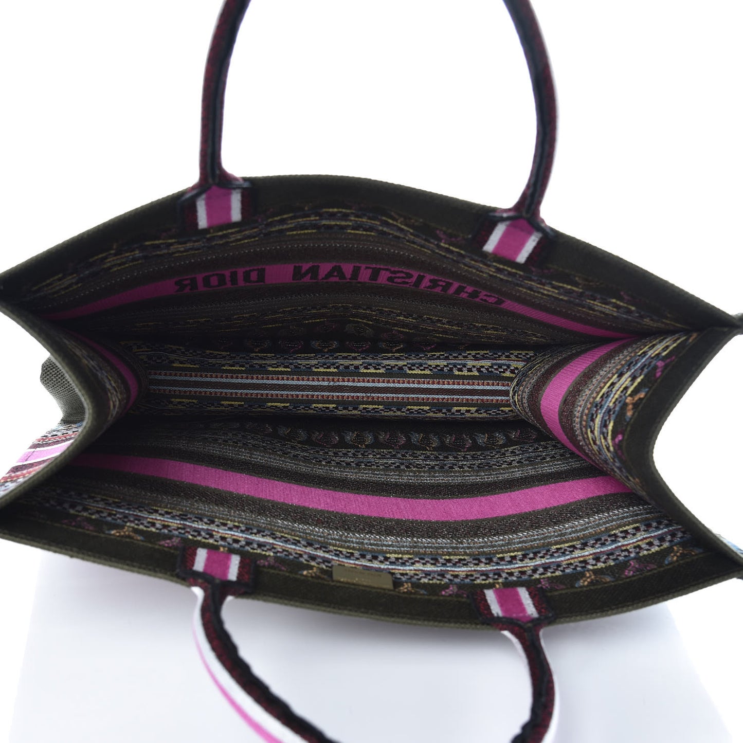 Canvas Embroidered Book Tote Olive Multicolor