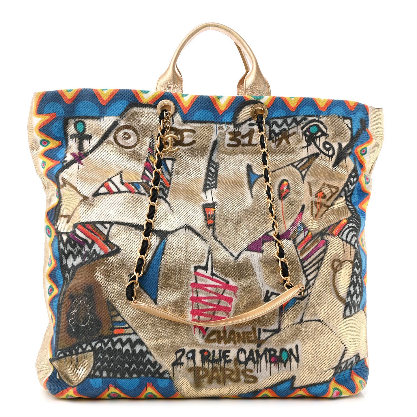 Graffiti Printed Canvas Street Spirit Tote Multicolor