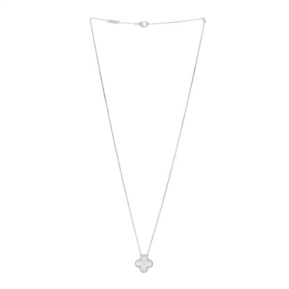Van Cleef & Arpels 18K White Gold Diamond Guilloche Vintage Alhambra Pendant Necklace 3 of 5