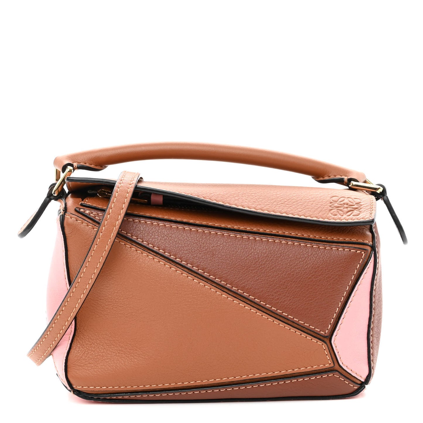 Calfskin Mini Puzzle Bag Tan Medium Pink