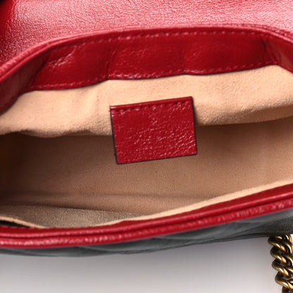 Gucci Vintage Effect Calfskin Matelasse Diagonal Mini Torchon GG Marmont Top Handle Shoulder Bag Black Romantic Cherry 5 of 7