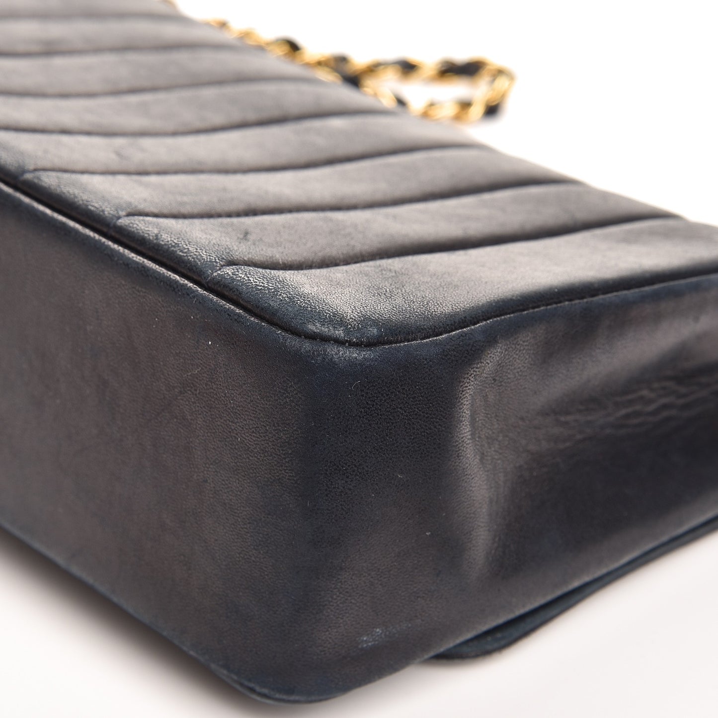 Lambskin Vertical Quilted Medium Single Flap Navy