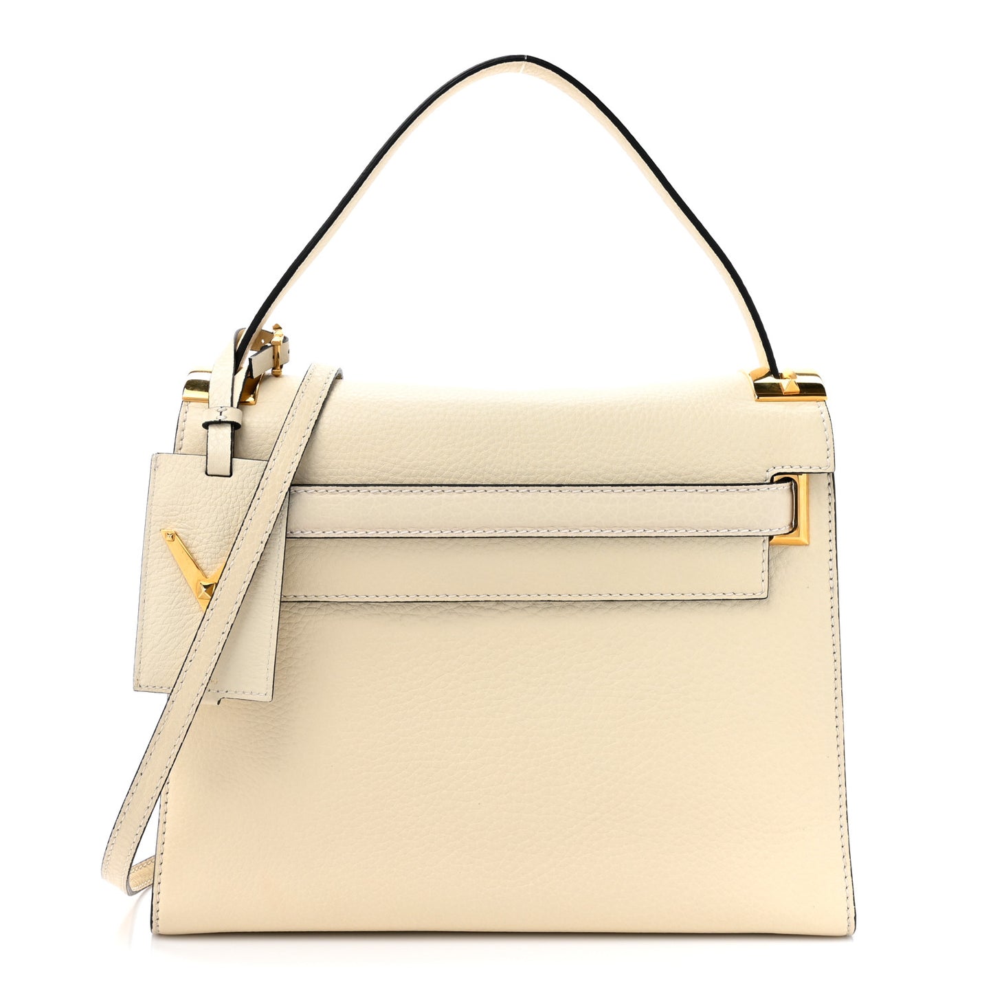 VALENTINO GARAVANI Grained Calfskin Medium My Rockstud Frame Bag Light Ivory