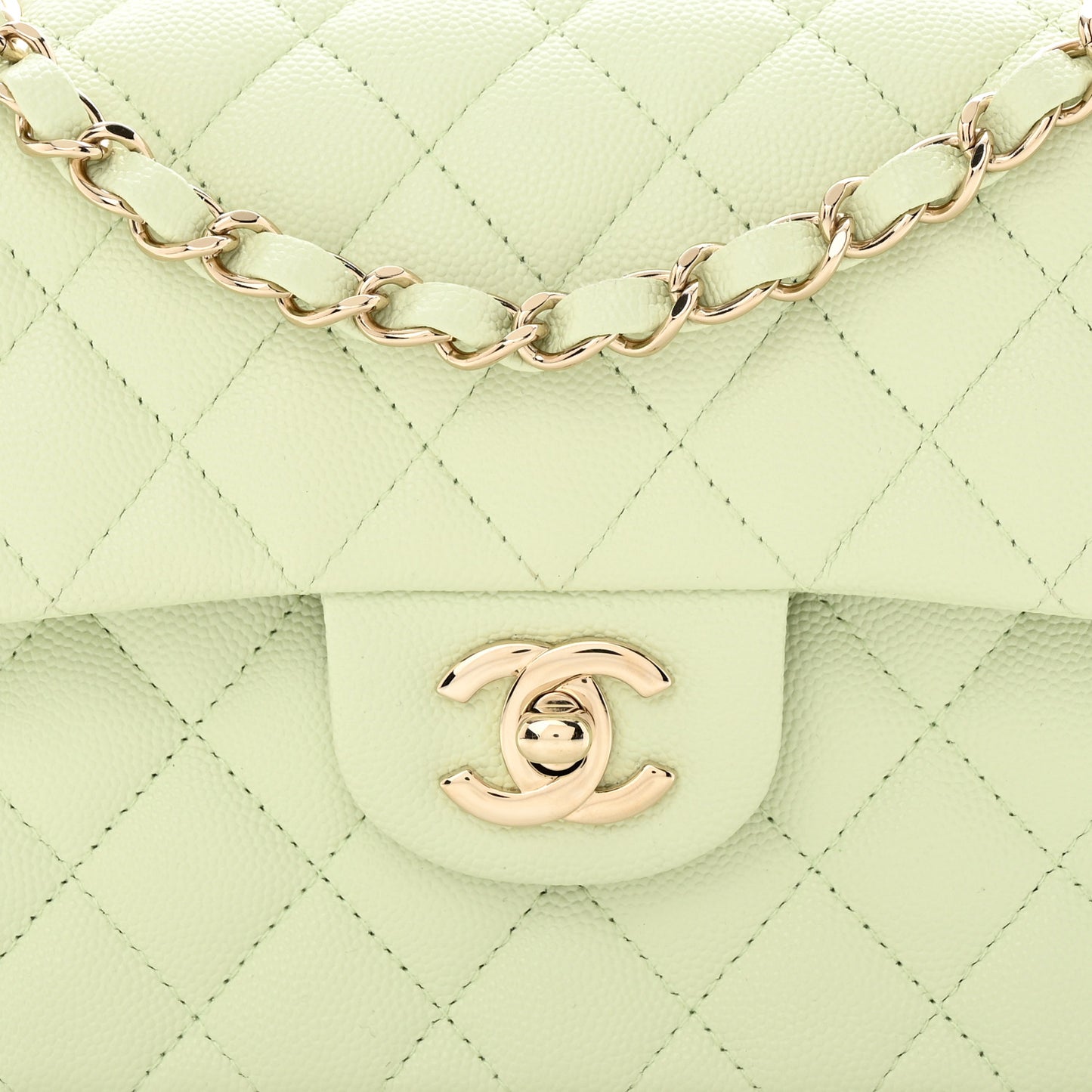 Caviar Quilted Small Double Flap Light Green