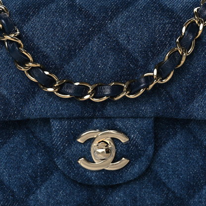 Chanel Printed Denim Quilted Mini Rectangular Flap Dark Blue 8 of 11