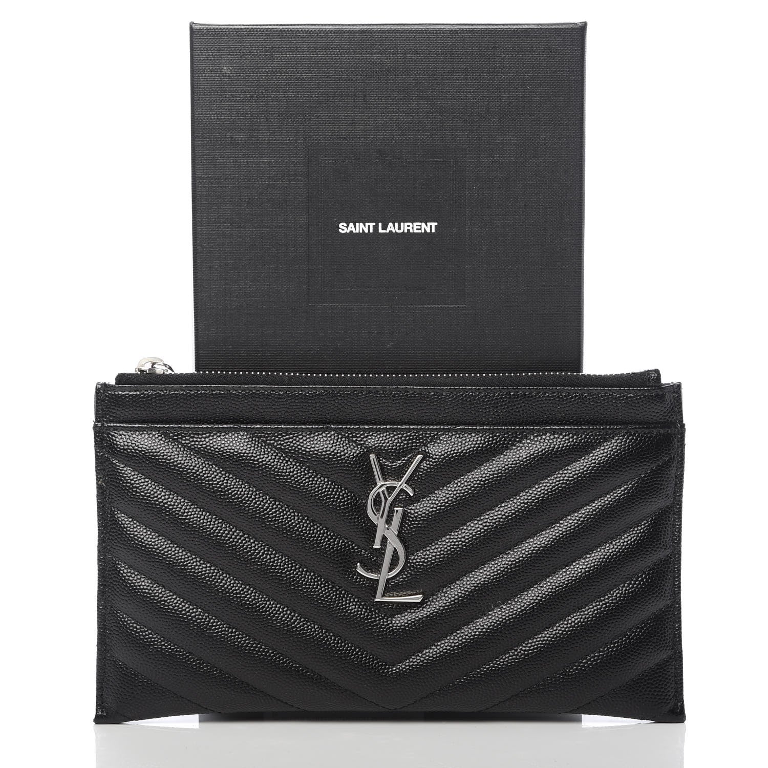 Saint Laurent Grain De Poudre Chevron Monogram Bill Pouch Black 8 of 8