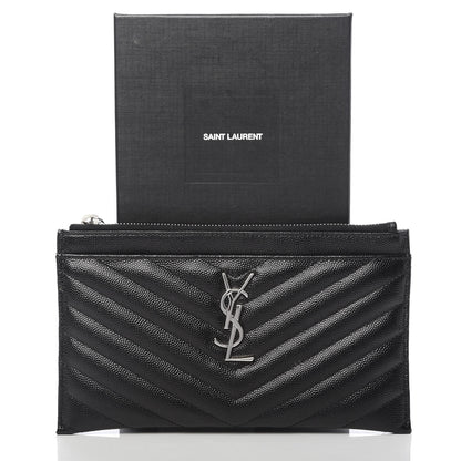 Saint Laurent Grain De Poudre Chevron Monogram Bill Pouch Black 8 of 8