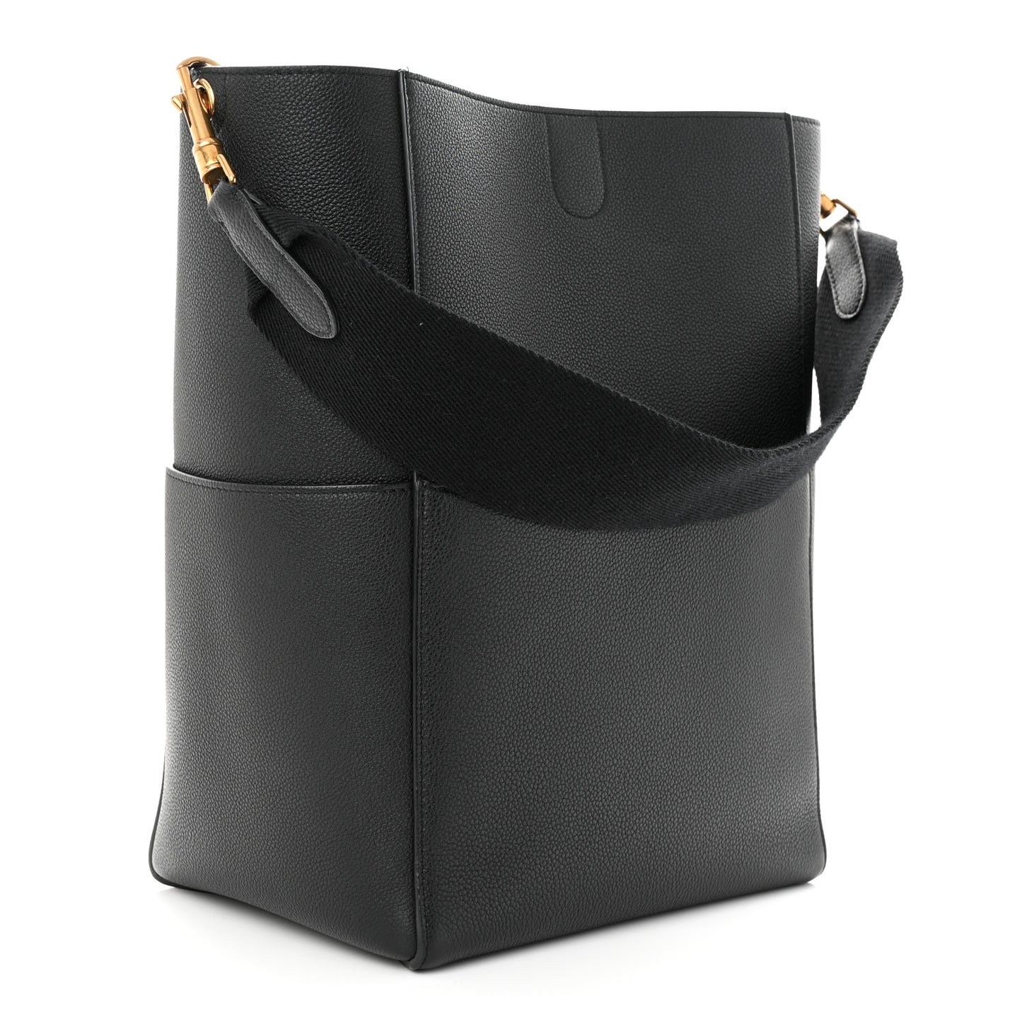 Soft Grained Calfskin Sangle Bucket Bag Black
