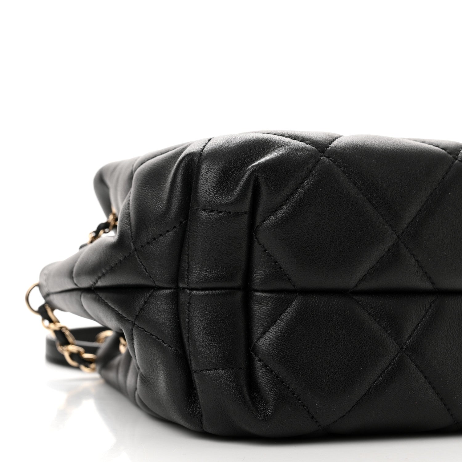 Chanel Lambskin Quilted CC Dweller Drawstring Bucket Bag Black 9 of 10