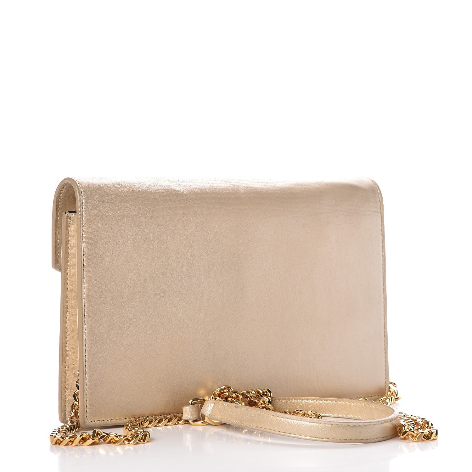 Saint Laurent Metallic Fabric Monogram Envelope Chain Wallet Champagne 3 of 10