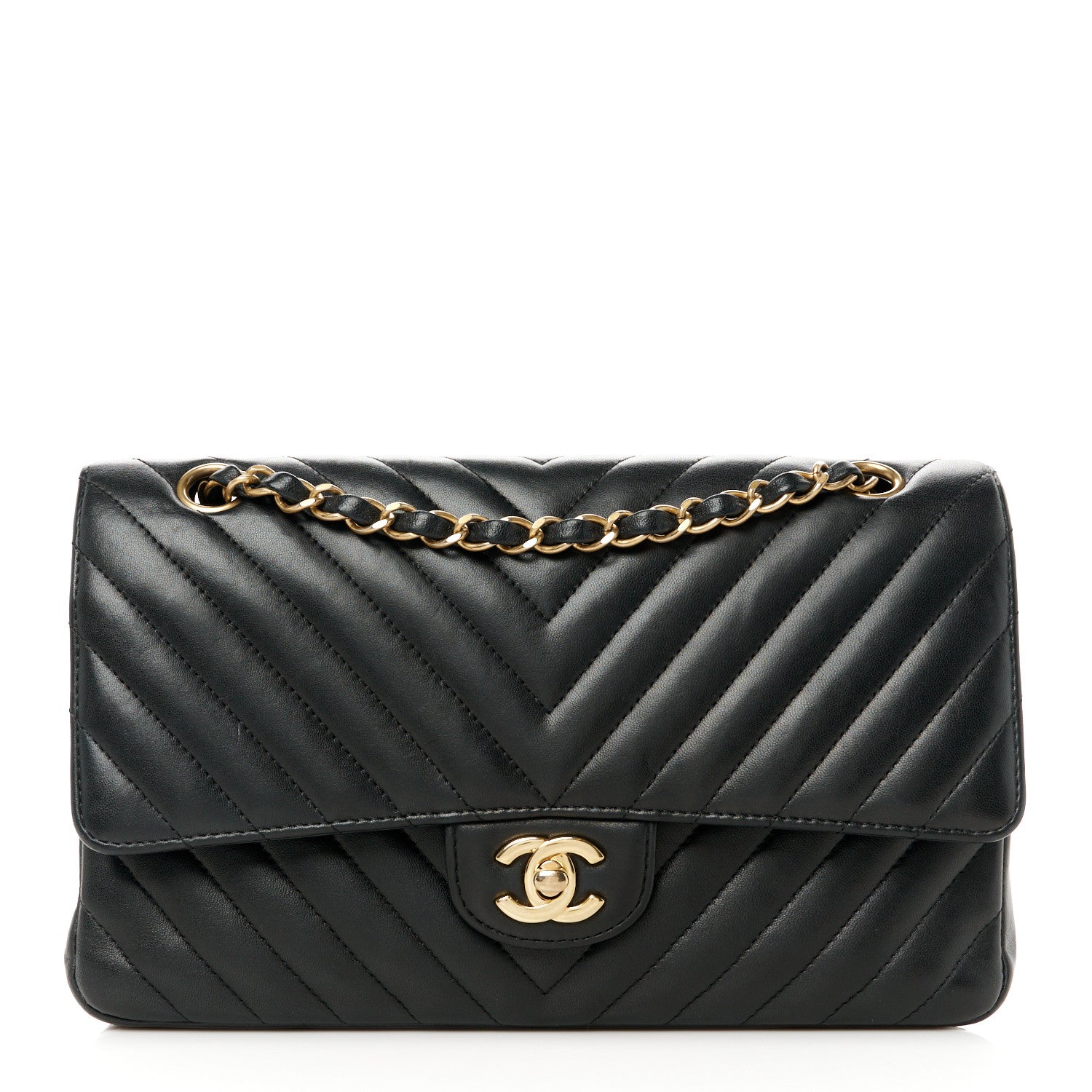 Chanel Lambskin Chevron Quilted Medium Double Flap Black 1 of 11