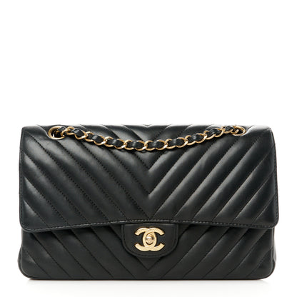 Chanel Lambskin Chevron Quilted Medium Double Flap Black 1 of 11