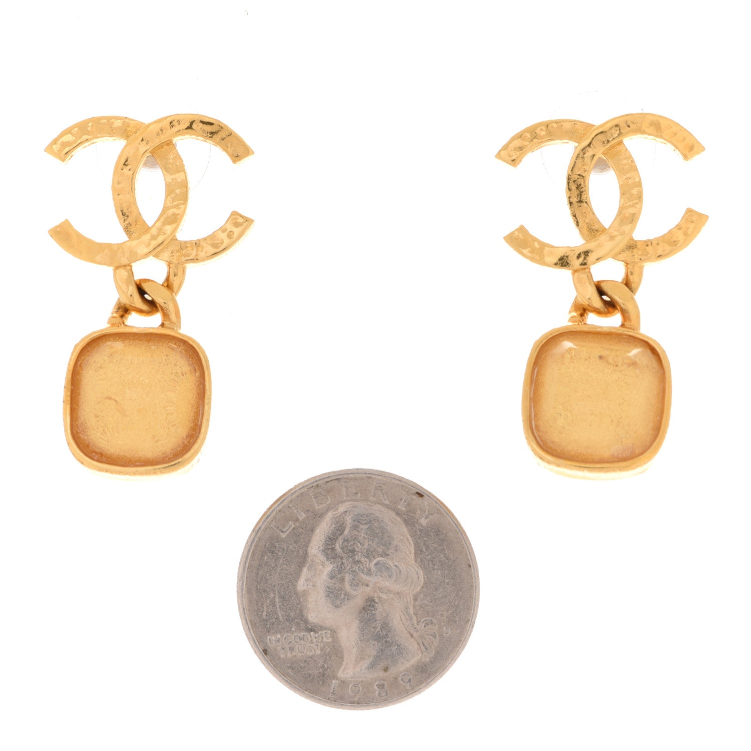 Chanel Metal Natural Stones CC Drop Earrings Gold 2 of 4