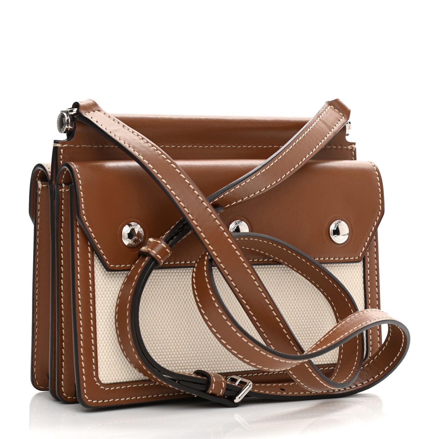 Burberry Smooth Calfskin Canvas Horseferry Print Mini Title Bag with Pocket Natural Malt Brown 3 of 10