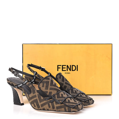 Fendi Jacquard FFreedom Decollete Slingback Square Toe Pumps 36 Tobacco 10 of 10