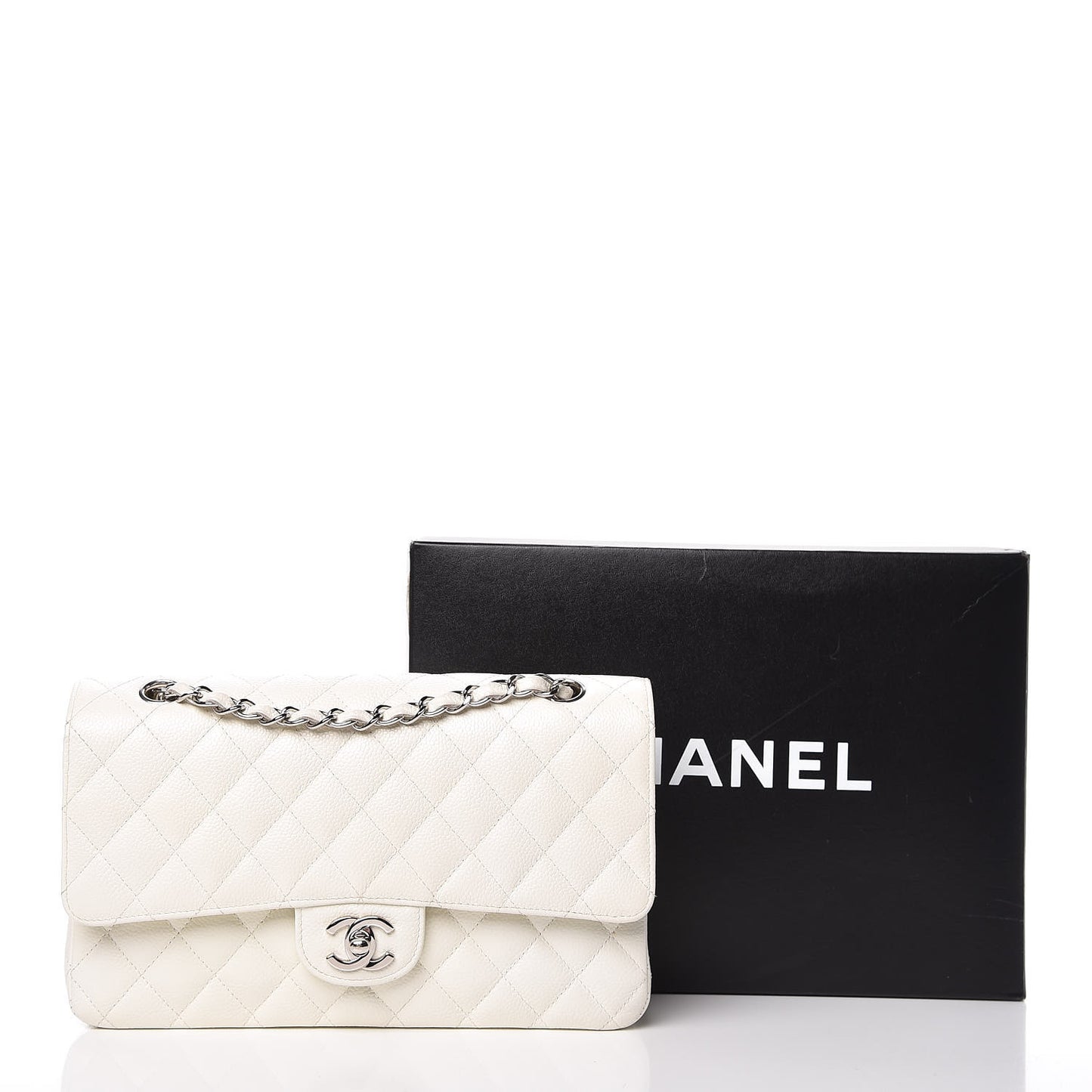 Caviar Quilted Medium Double Flap White