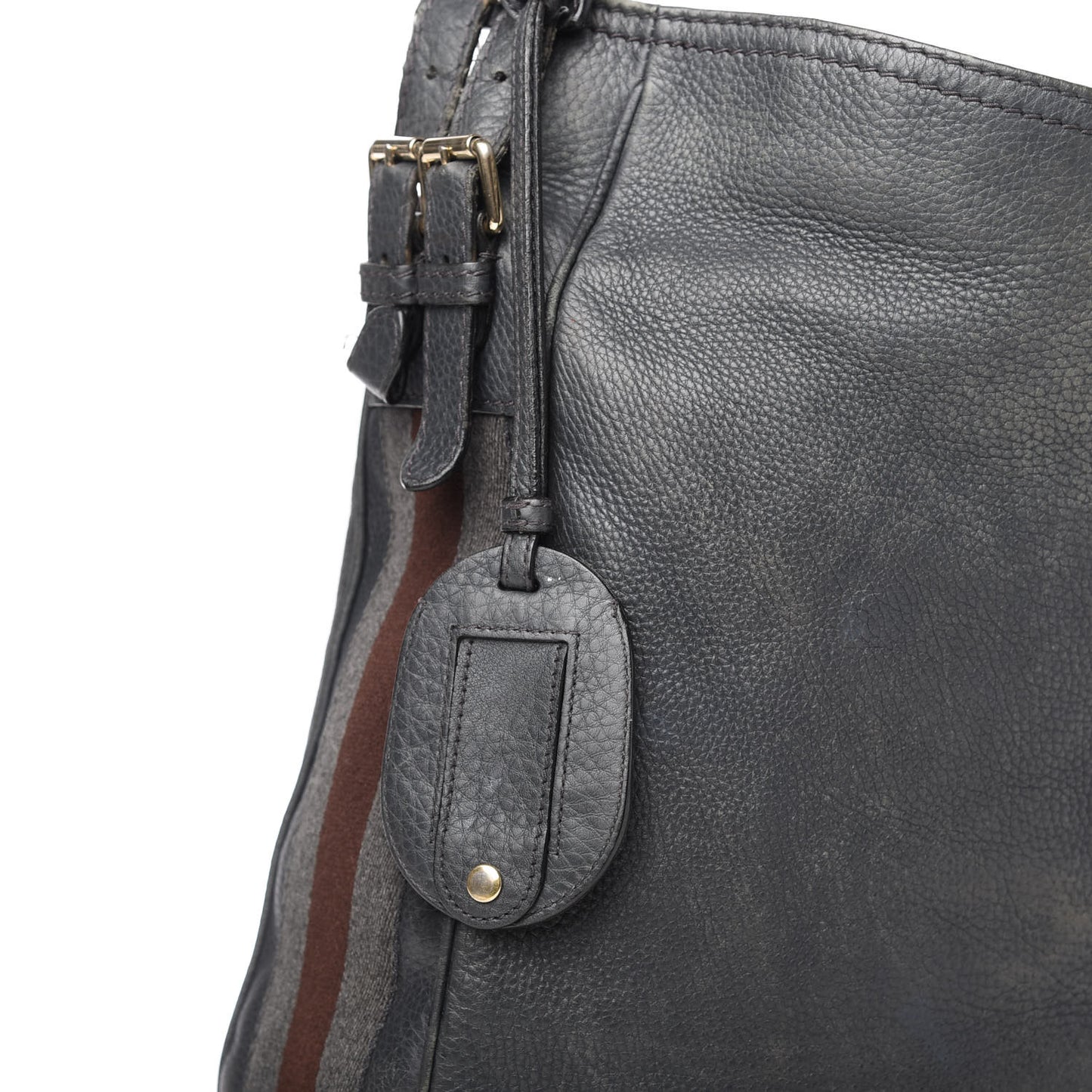 Pebbled Calfskin Medium Heritage Shoulder Bag Charcoal Grey