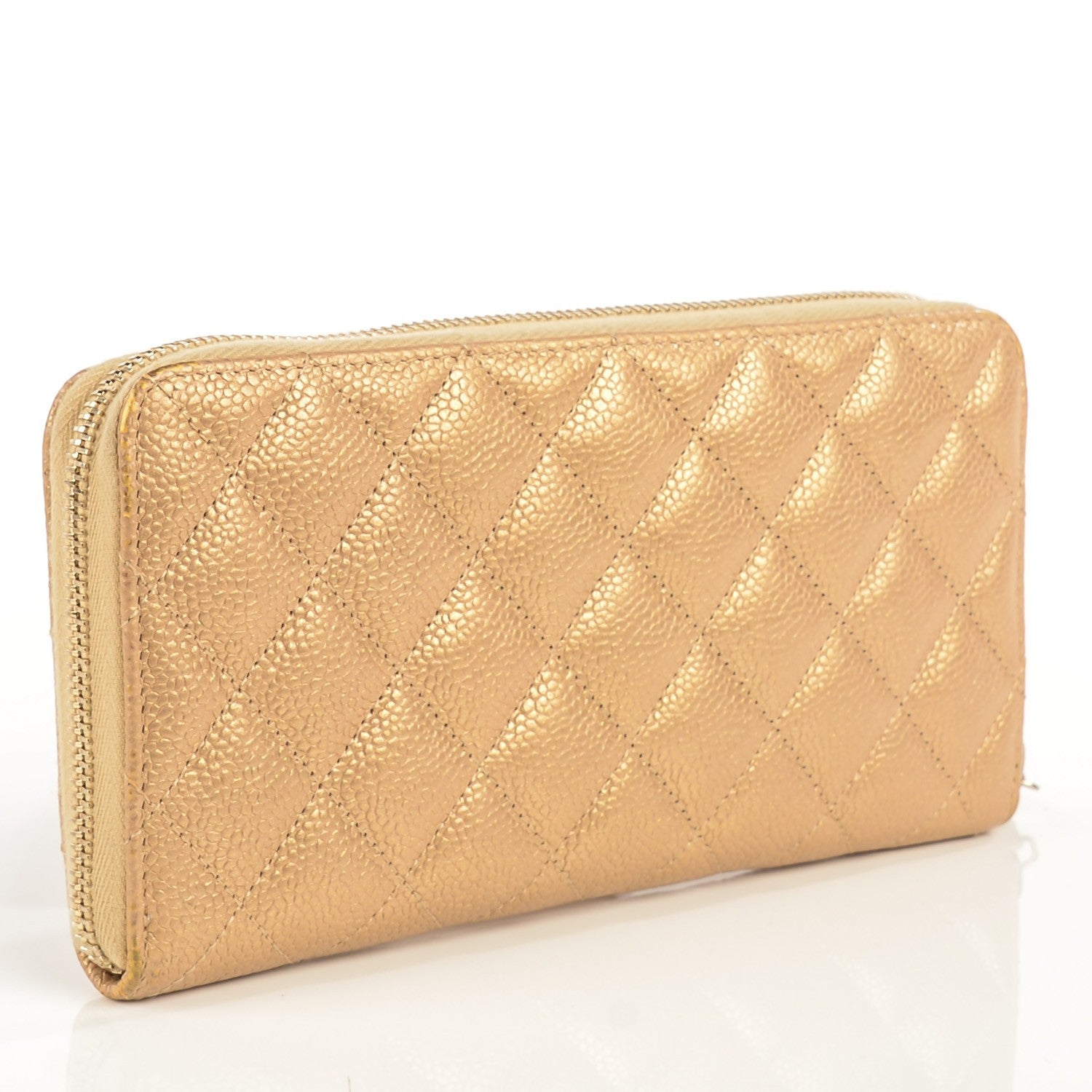 Chanel Pearly Caviar Quilted Large Gusset Zip Around Wallet Gold 3 of 9