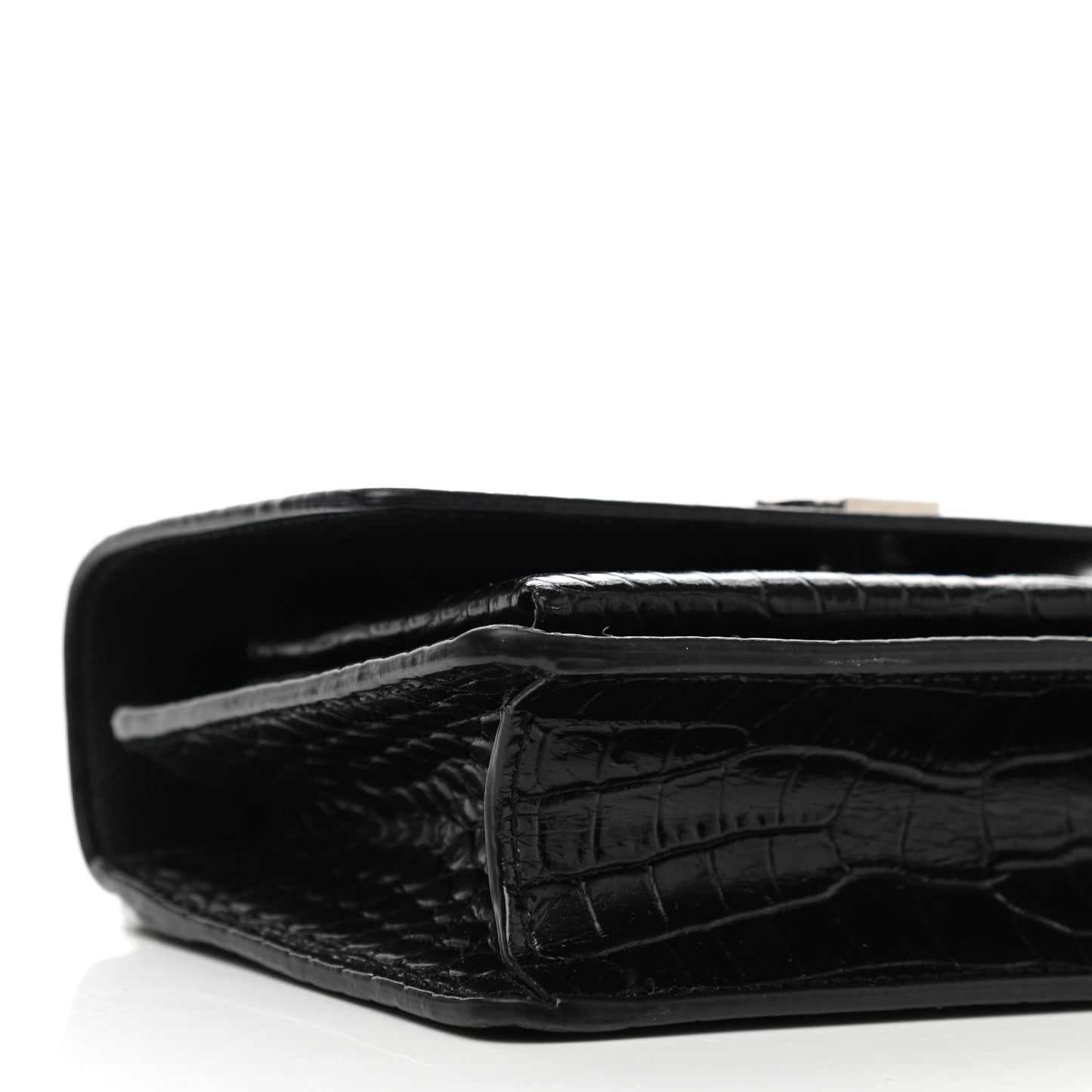 Calfskin Crocodile Embossed Monogram Sunset Chain Wallet Black