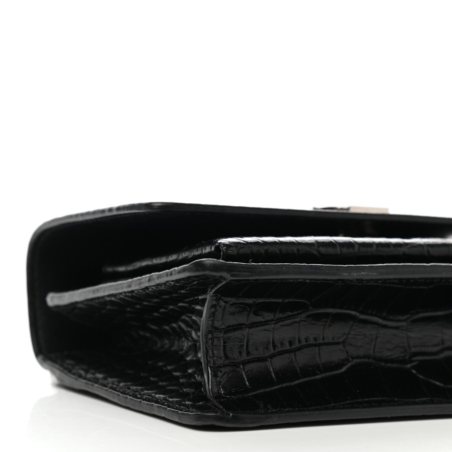 Saint Laurent Calfskin Crocodile Embossed Monogram Sunset Chain Wallet Black 8 of 10
