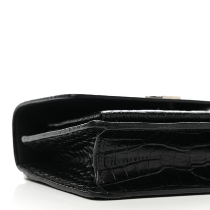 Saint Laurent Calfskin Crocodile Embossed Monogram Sunset Chain Wallet Black 8 of 10