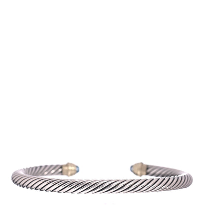 David Yurman Sterling Silver 14K Yellow Gold Blue Topaz 5mm Cable Classics Petite Color Bracelet 3 of 4
